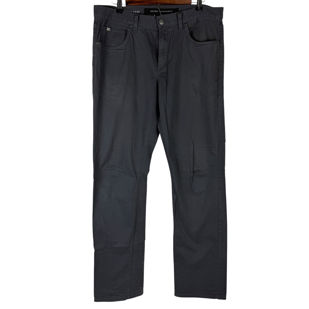 Marc Anthony Men's 34x34 Slim Fit Pants Gray Cotton Blend Stretch 5-Pocket Chino
